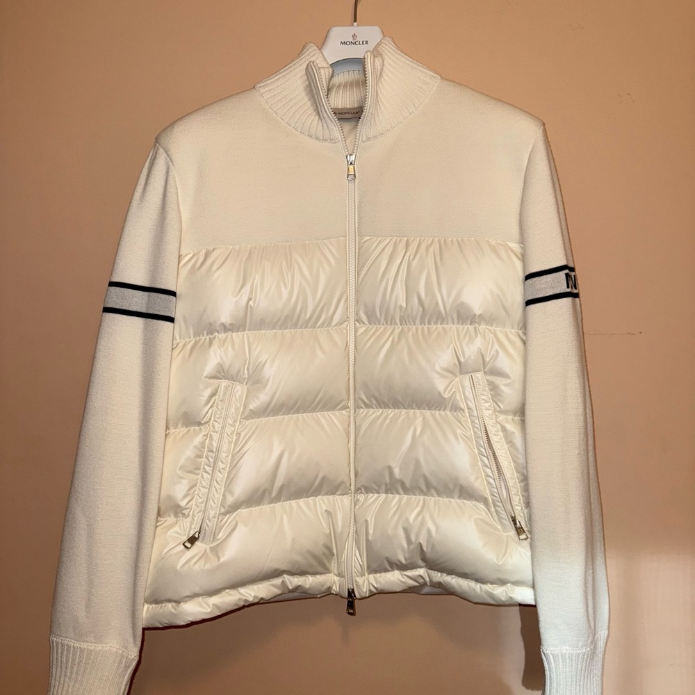 Men’s Moncler white wool padded cardigan 
Size XXL